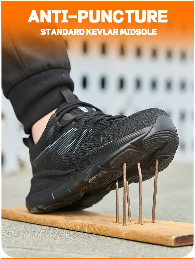 Work Safety Shoes Men Lightweight Indestructible Work Sneakers Security Steel Toe Shoes Safety Protective Boots Black Size 40-46