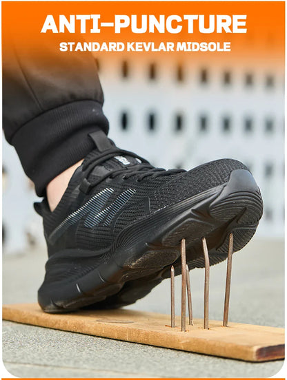 Work Safety Shoes Men Lightweight Indestructible Work Sneakers Security Steel Toe Shoes Safety Protective Boots Black Size 40-46