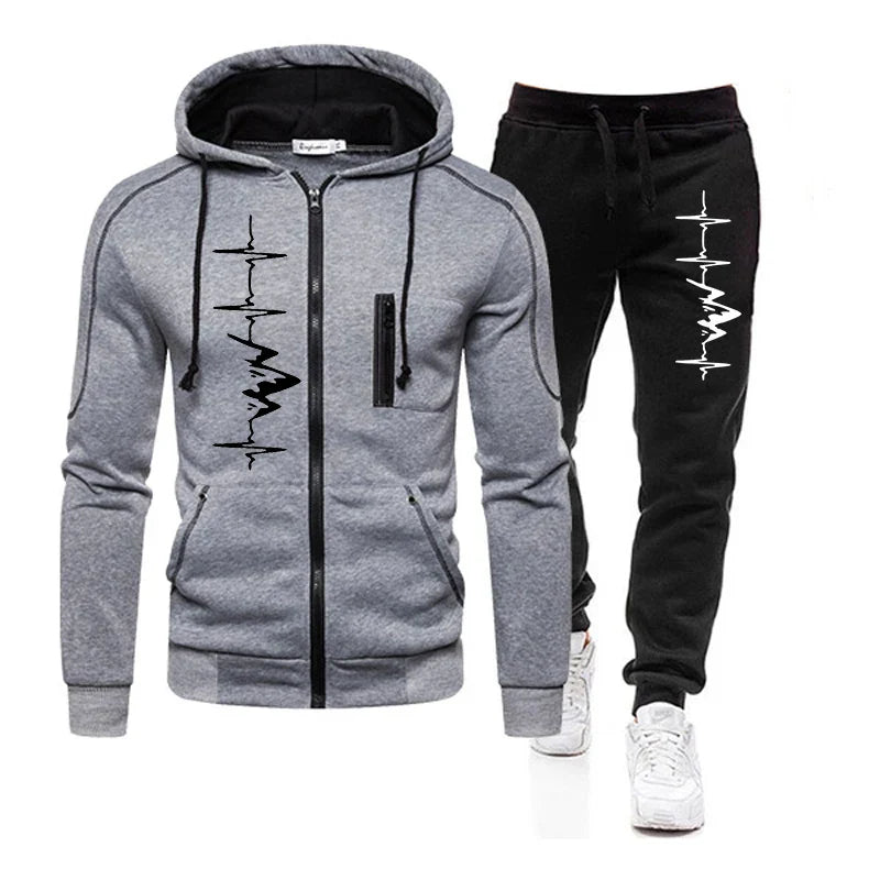 High Quality Autumn Winter Outdoors Hoodie Daily Men's Clothing Jogging Casual Sports Single Piece Zipper Jacket and Sport Pants