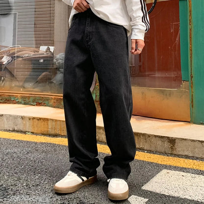 Men's Daily Casual American Korean Loose Jeans Spring Summer Fashion Street Style Retro Straight Wide Leg Y2K Jeans Denim Pants