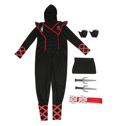 Red Ninja Costume Boy Halloween Japanese Samurai Costume Kid Ninja Jumpsuit with Ninja Foam Accessories Best Children Gift