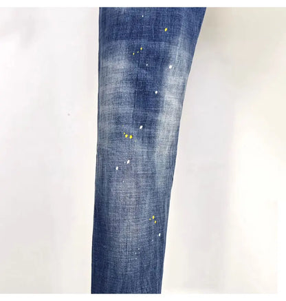 Street Fashion Men Jeans Retro Blue High Quality Elastic Skinny Fit Ripped Jeans Men Patched Designer Hip Hop Brand Pants Hombre