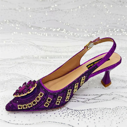 Popular Pointed Women Shoes Heels and Bags Rhinestone Chain Ladies Wedding Party Elegant and Luxurious Fashion
