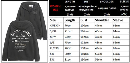 Mickey Mouse Castle Cartoon Print Fleece Sweatshirt Fashion Unisex Women Hooded Zip Up Jacket Jumper Tops