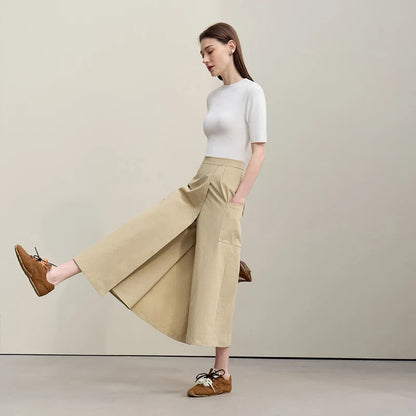 Women's A-Line Skirt 2026 Summer New Textured Relaxed Pocket Midi Culottes Versatile Casual Style Skirt For Women 12622124