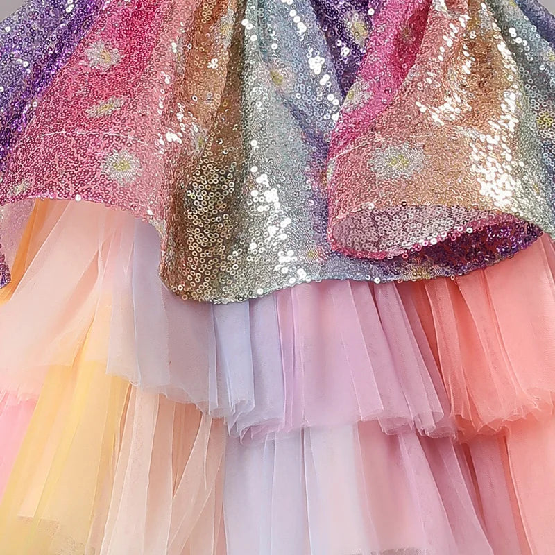 Children's Dress Trailing Princess Spot Pink Girls' June 1 Performance Summer New 2023 Lace Color Matching Mesh