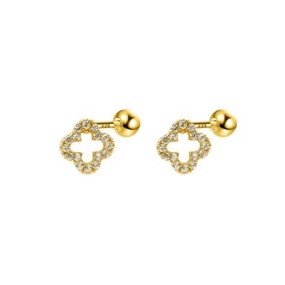 925 Sterling Silver Romantic Full Zircon Flower Screw Bead Stud Earrings for Women Fashion Sweet Party Piercing Jewelry