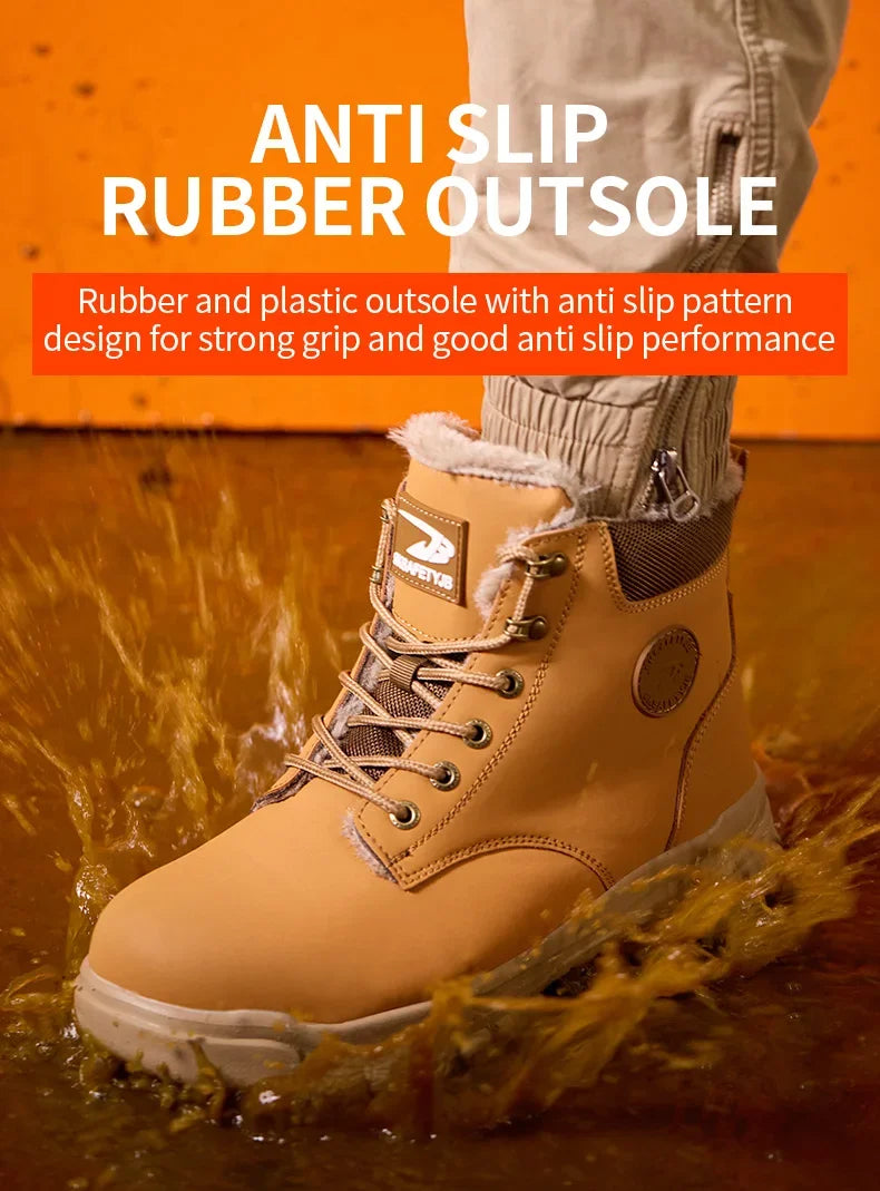 Winter Warm Men's Work Safety Boots Waterproof Sturdy Steel Toe Shoes Sports Shoes Safety Protection Cold Prevention