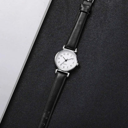 2PCS Fashion Women Quartz Watches Set Simple Small Dial Leather Strap Watch for Girls Reloj Mujer（Without Box）