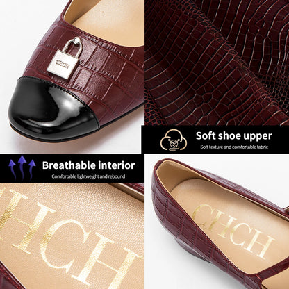 Women's High Heels New Low Heel Texture Mommy Casual Shoes Mary Jane Shoes
