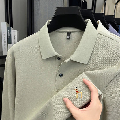 100% Cotton Luxury Brand Men's Polo Shirt Exquisite Dog Embroid Long Sleeve Fashion Quality Lapel T-Shirt Business Casual Menswear