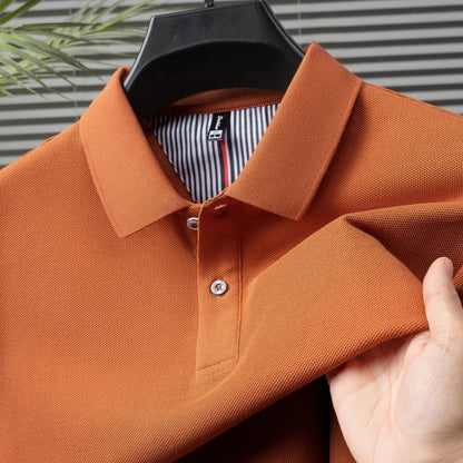 100% pure cotton short sleeved men's polo shirt summer boutique fashion high-quality top solid color collar back striped T-shirt