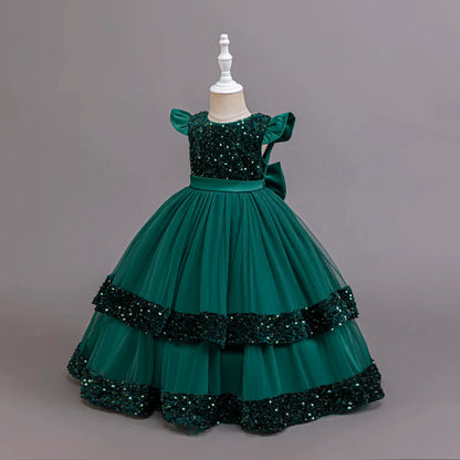 2025 New Elegant Girl Wedding Dress Sequined Mesh Princess Dress 4-12 Year Old Girl Graduation Party Prom Evening Dress