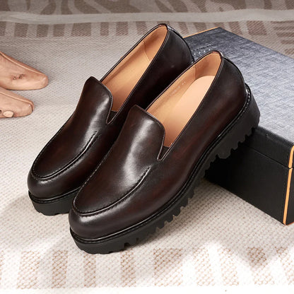 Fashionable Men Formal Shoes Genuine Leather Handmade High Heels Thick Shoes Classic Wedding Office Men's Formal Business Shoes