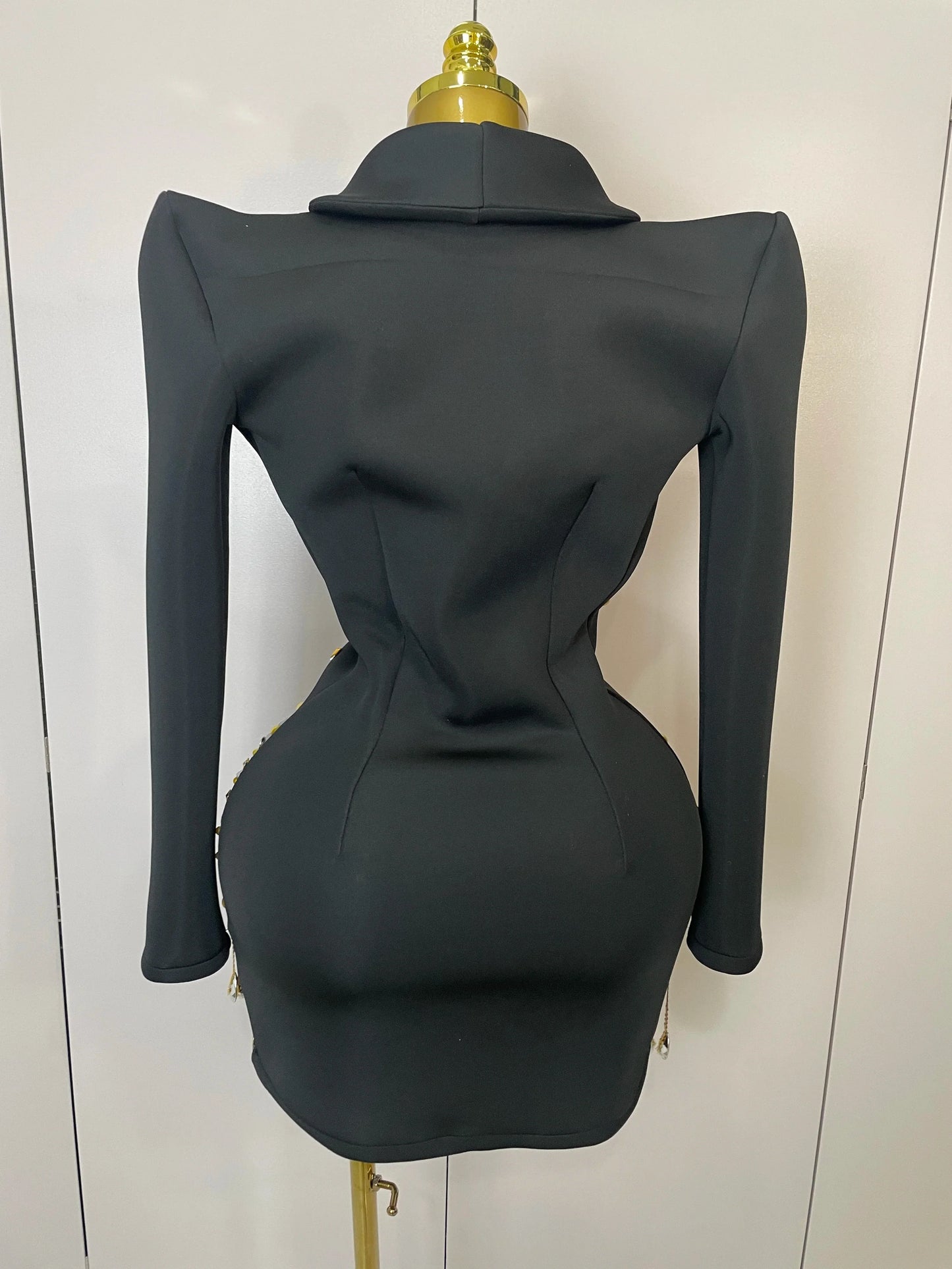 Crystal Chains Pearls Long Sleeve Mini Dress 2025 Women Birthday Evening Party Nightclub Outfit Singer Wedding Costume