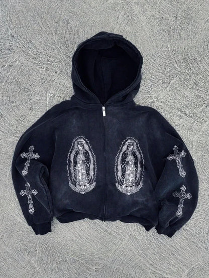New Trend Hoodie Y2K Personalized Printed Sweatshirt Men's Harajuku Jacket Gothic Zipper Casual Sportswear Loose Fashion Hoodie