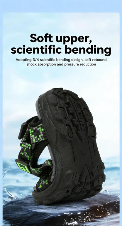 Boys Adjustable Hook Loop Sandals Non-Slip Wear-Resistant Breathable Soft Sole Casual Outdoor Beach Sports Shoes for Kids