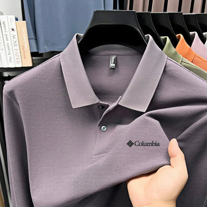 High end brand Polo shirt long sleeved fashionable printed men's top spring 100% cotton skin friendly comfortable casual T-shirt