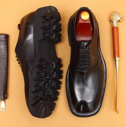 5cm heels High Quality Thick Sole Height-increasing Shoes Man Square Toe Lace-up Oxford Shoes Cowhide Leather Men Dress Shoes