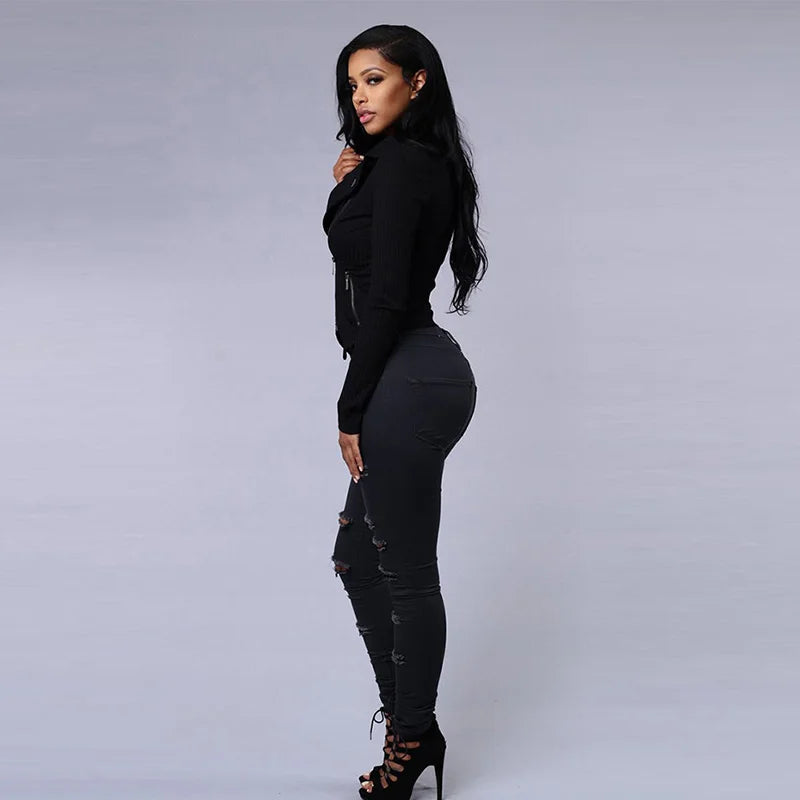 High Waist Ripped Women's Skinny Jeans