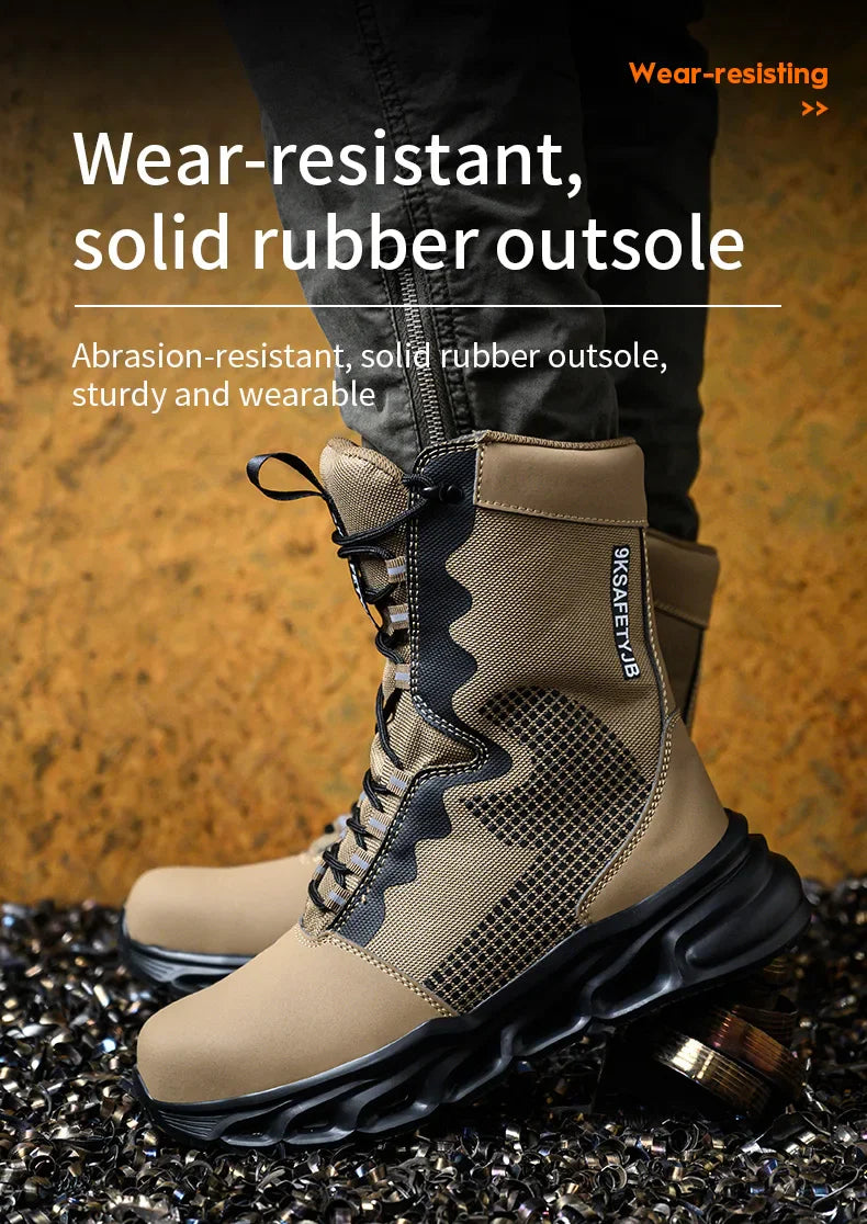 Indestructible Work Boots Men Steel Toe Shoes  High-Top Boots Anti Puncture Non Slip Work Shoes Wear-resisting Safety Shoes