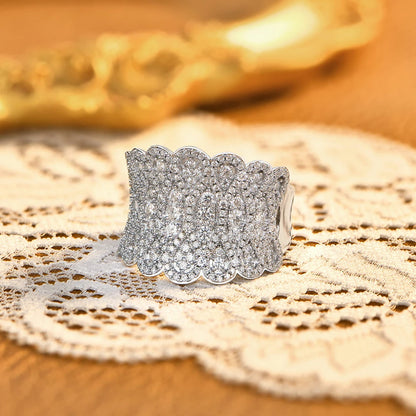 Luxury Paved Moissanite Rings forWomen 925 Sterling Silver Wavy Statement Engagement Ring Bridal Cocktail Party Jewelry