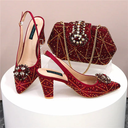 Sandals Fashion Italian Shoe and Bag Set for Party In Women Nigerian Women Wedding Shoes and Bag Set Decorated with Rhinestone