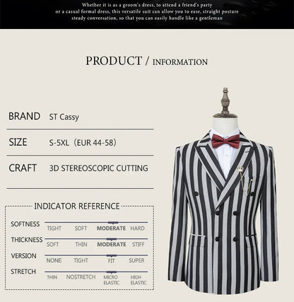 Party outfit Fashion red and black striped evening gown Double Breasted Slim Fit luxury man jacket tuxedo Men's Suit