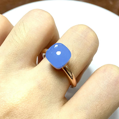 Stylish Purple Crystal Rose Gold Plated Candy Ring 30 Colors Simple Candy Color Jewelry Gift for Women Valentine's Day