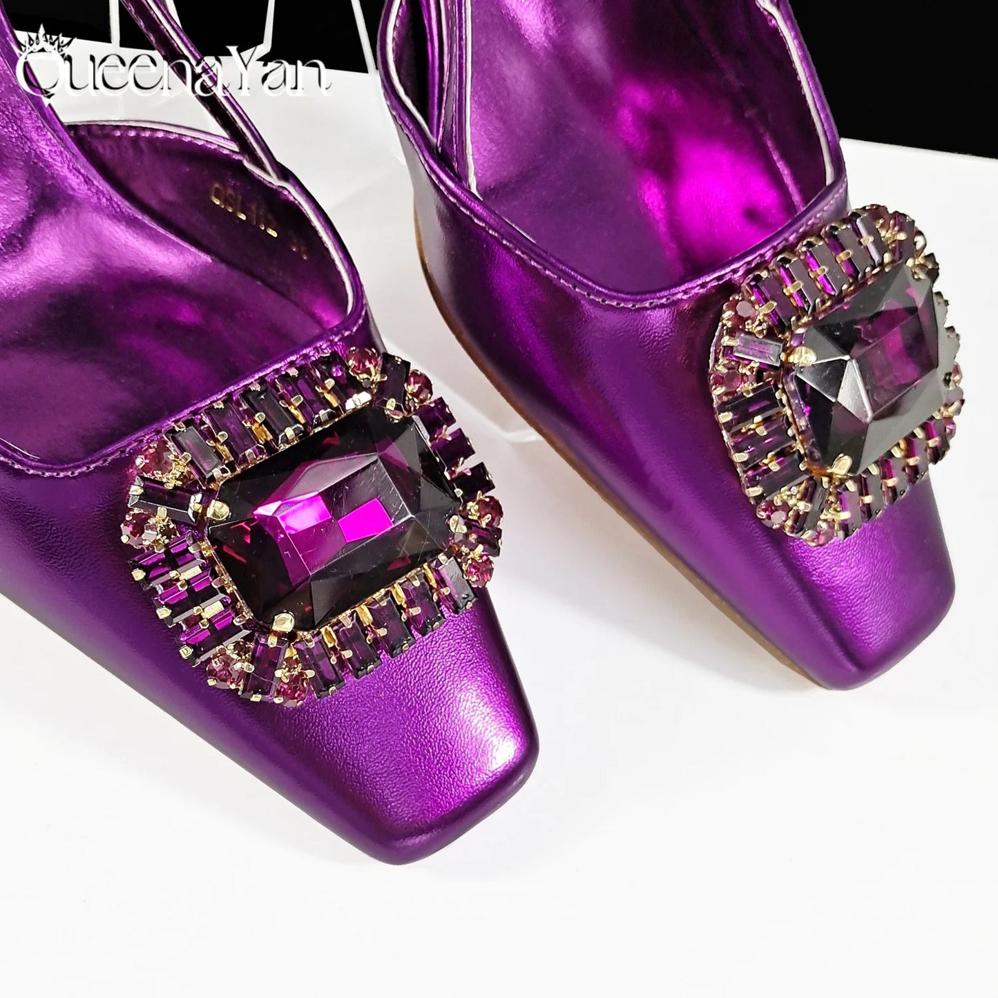 Nigerian Heel Party for Women Purple Color Shoes and Bag Set Rhinestone Handbag Italian Design Wedding