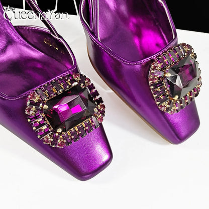 Nigerian Heel Party for Women Purple Color Shoes and Bag Set Rhinestone Handbag Italian Design Wedding