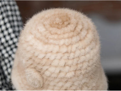 Woman Hat Winter Solid Mink Caps With Flower Natural Mink Fur Hats New Russian Girl Soft Knitting Real Fur Bucket Hats 2026 Warm