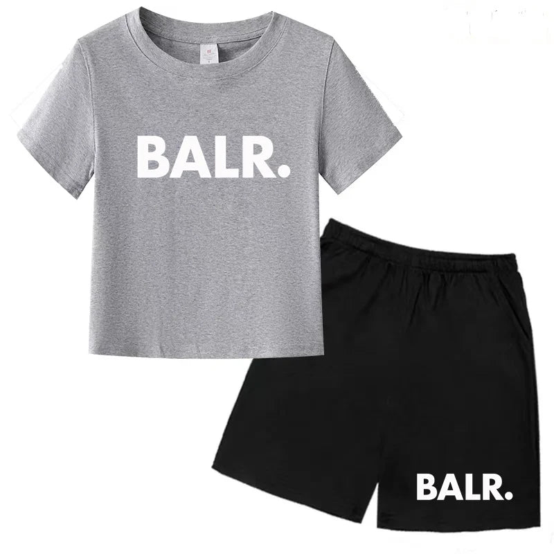 Kids T-shirt Summer Sunshine Brand Monogram Print Short Sleeve+Shorts 2P Boys Girls Toddler 3-12years Leisure Sports Jogging Set