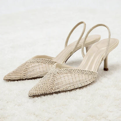 Fashion Black Hollow Mesh Woven Brand Pumps Women Comfort Pointed Toe Shallow High Heel Sandals Elegant Thin Heel Designer Shoes