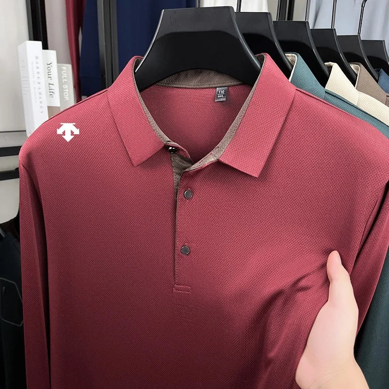 Autumn Hot Sales New Men's Polo Shirt High Quality Lapel Exquisite Print Long Sleeve T-Shirt Wrinkle Resistant Business Menswear