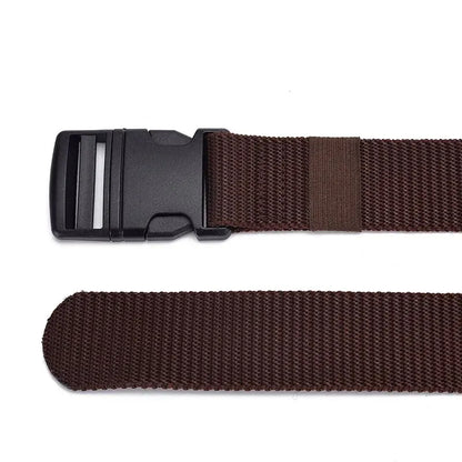 Men's Outdoor Tactical Belt - No Metal Buckle (Plastic), Nylon Canvas Woven, Heavy Duty High Quality Webbing