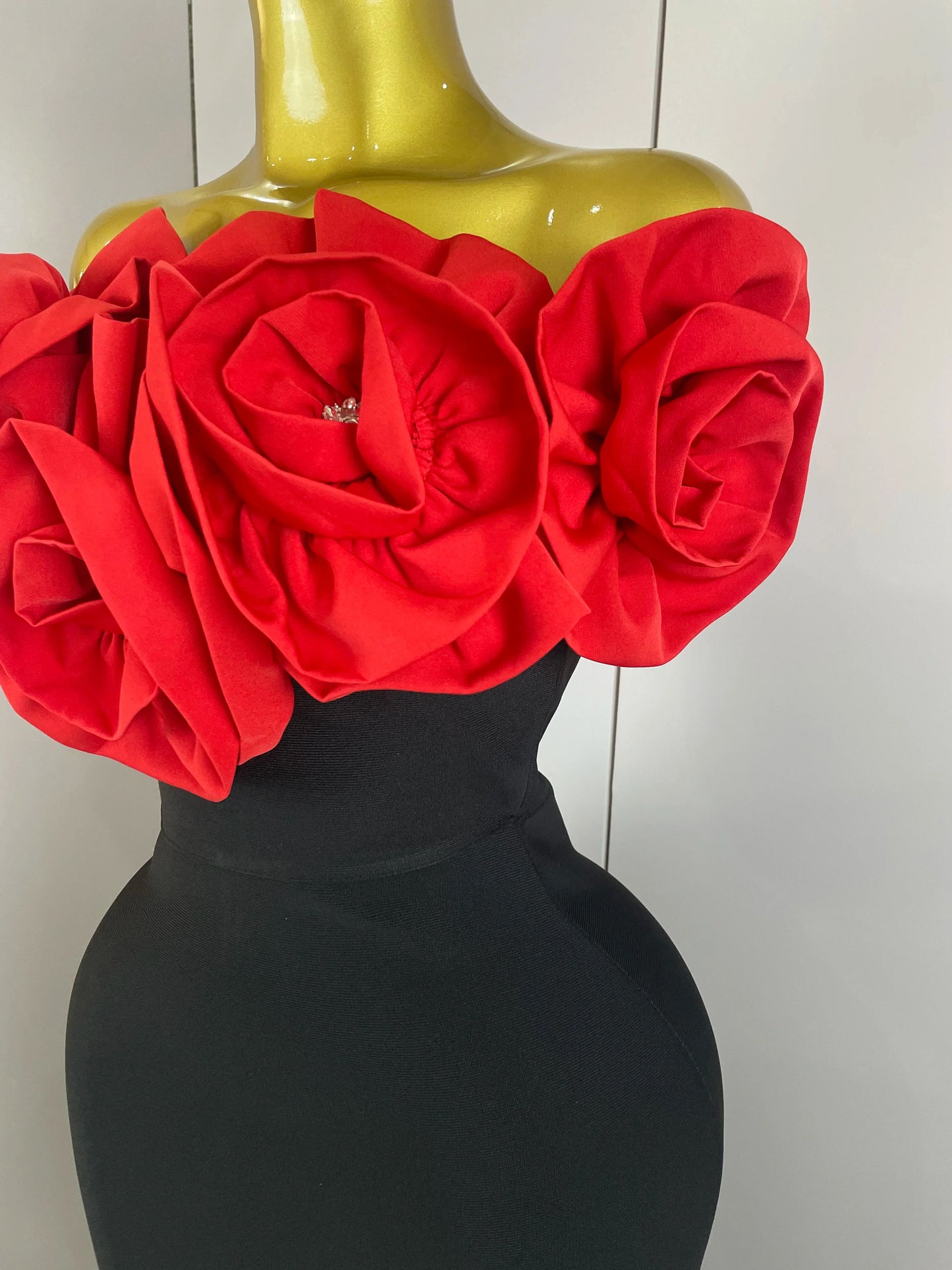 Red Flowers Sexy Off The Shoulder Ankle Lenght Bandage Dress Woman Birthday Party Vestido Wedding Party Outfit
