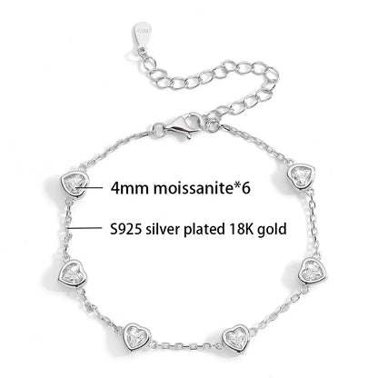 4MM Heart Moissanite Bracelets S925 Silver plated 18K gold Sparkling Wedding Hand Chain Fine Jewelry can pass Diamond Test