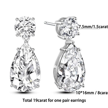 Certified Pear/Round Cut Moissanite Diamond Drop Earrings for Women 100% 925 Sterling Silver Waterdrop Shape Stud Earring