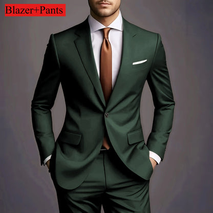 Elegant Men's Suits 2 Piece Set Fashion Korean Casual Slim Fit Social Groom Wedding Tuxedo