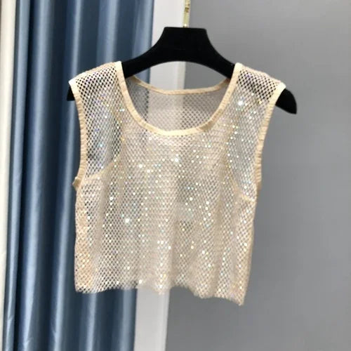 Hot Girl Y2k Small Vest Summer New H Vest with Short Vest and Shiny Women's Round Neck Top