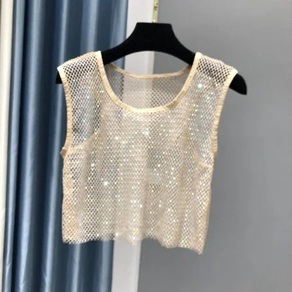 Hot Girl Y2k Small Vest Summer New H Vest with Short Vest and Shiny Women's Round Neck Top