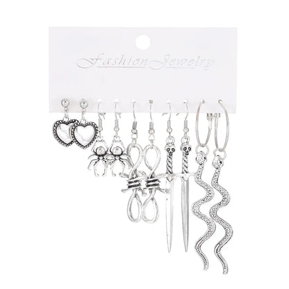 10PCS Set Personality Goth Black Butterfly Snake Heart Dangle Earring for Women Vintage Charm Hoop Earring Punk Jewelry Y2k Gift