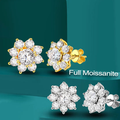 2.88CT  Certified Sunflower Full Moissnaite Diamond Stud Earring 925 Sterling Silver Plated 18k White Gold Stud Ear for Women