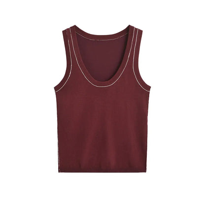 Women's Sleeveless Knit Tank Tops, V Neck ,Contrast Trims, Female Camis, Chic Vest Fashion