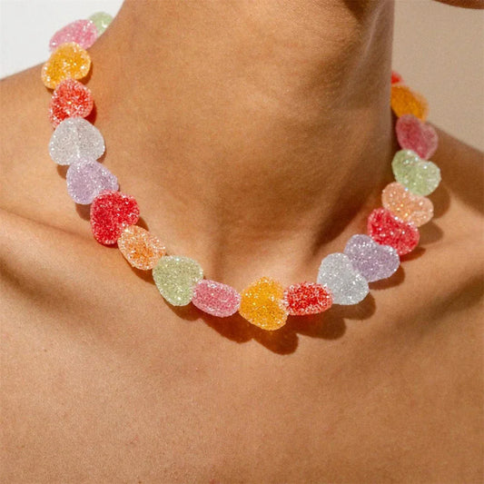 New colorful love candy resin necklace, cute love candy, niche design, collarbone chain women's gift necklace
