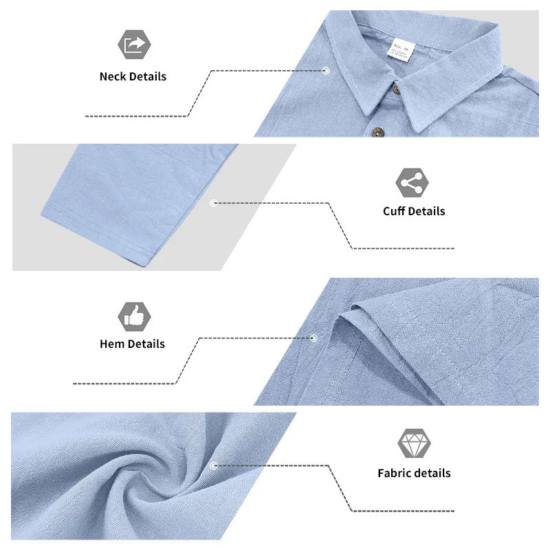 Linen shirt stand-up collar button-down men's loose casual breathable V-neck long-sleeved polo shirt