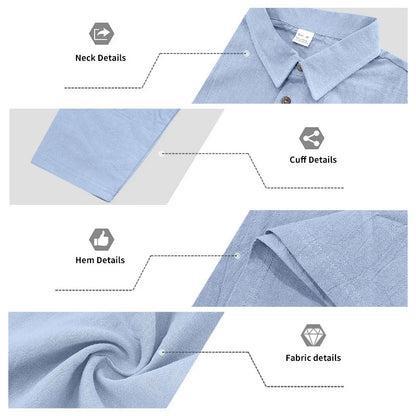 Linen shirt stand-up collar button-down men's loose casual breathable V-neck long-sleeved polo shirt