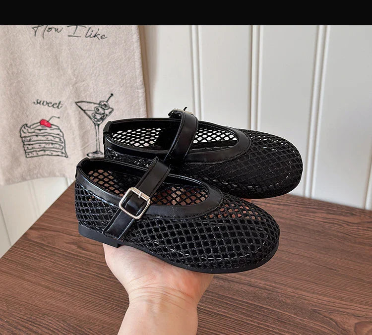 Toddler Girls Mesh Ballet Flats 2026 New Summer Ankle Strap Sandals Non-slip Simple Princess Outdoor Beach Sandals Metallic Gold