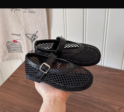 Toddler Girls Mesh Ballet Flats 2026 New Summer Ankle Strap Sandals Non-slip Simple Princess Outdoor Beach Sandals Metallic Gold